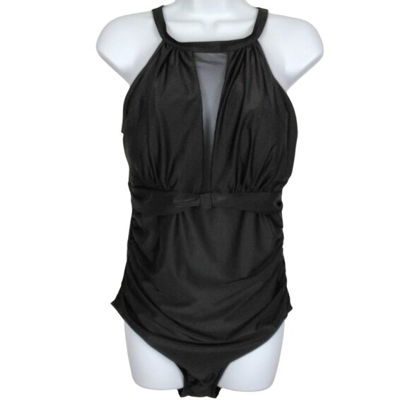 Womens Elegant Halter-Style Black Mesh One-Piece Swimsuit Size L Beach Vacation - Picture 5 of 10